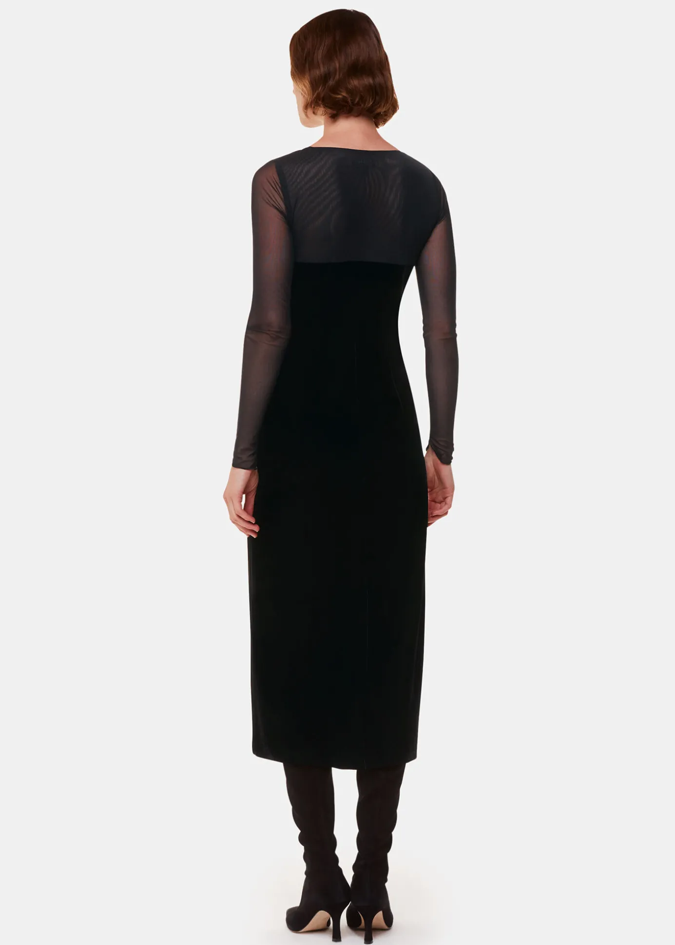 Black Mesh Sleeve Velvet Dress