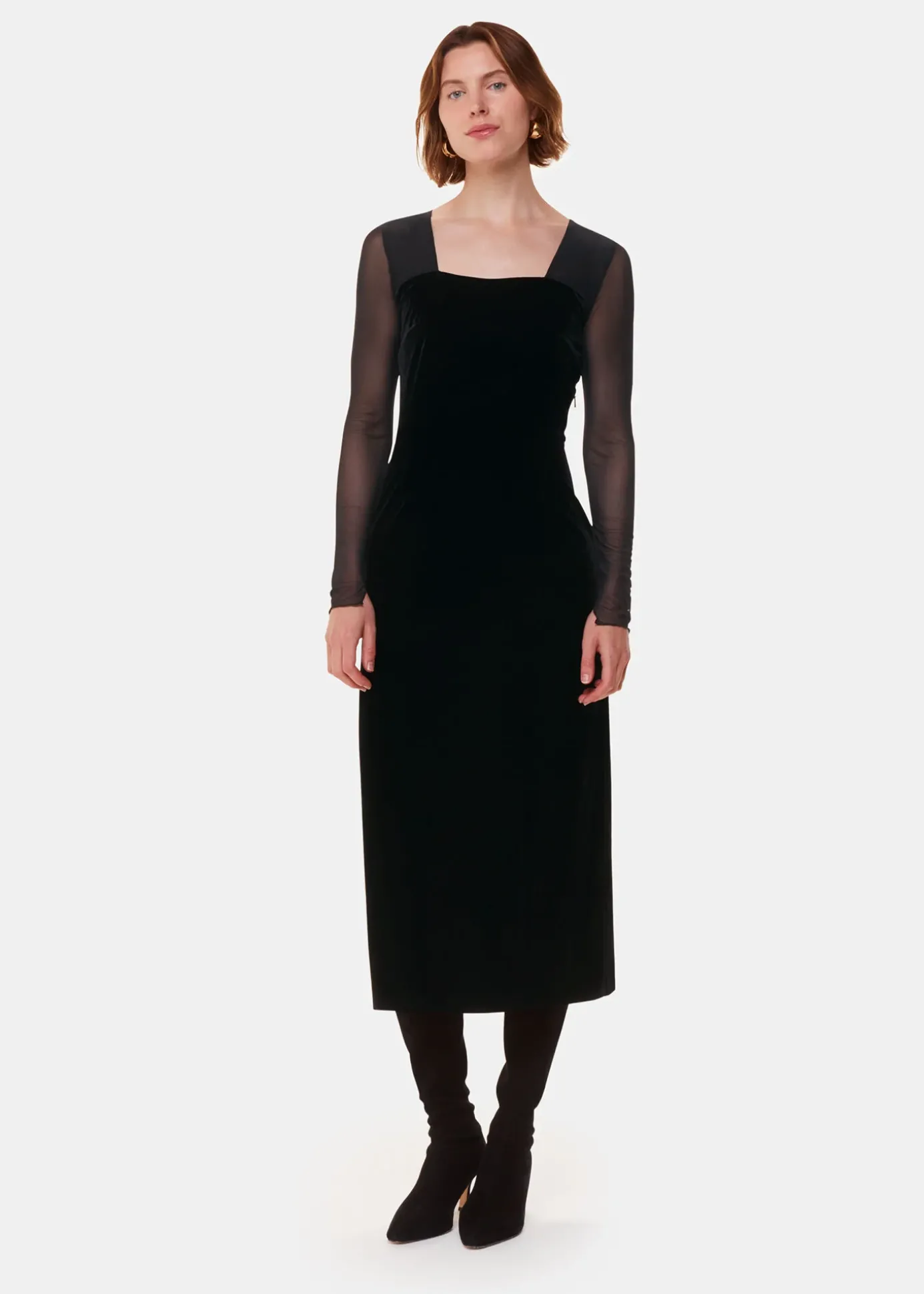 Black Mesh Sleeve Velvet Dress