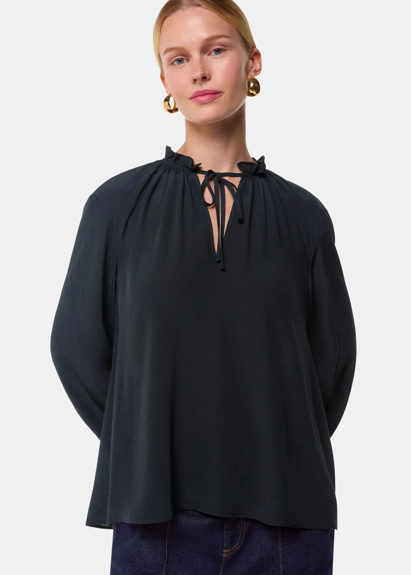 Black Paige Tie Neck Blouse