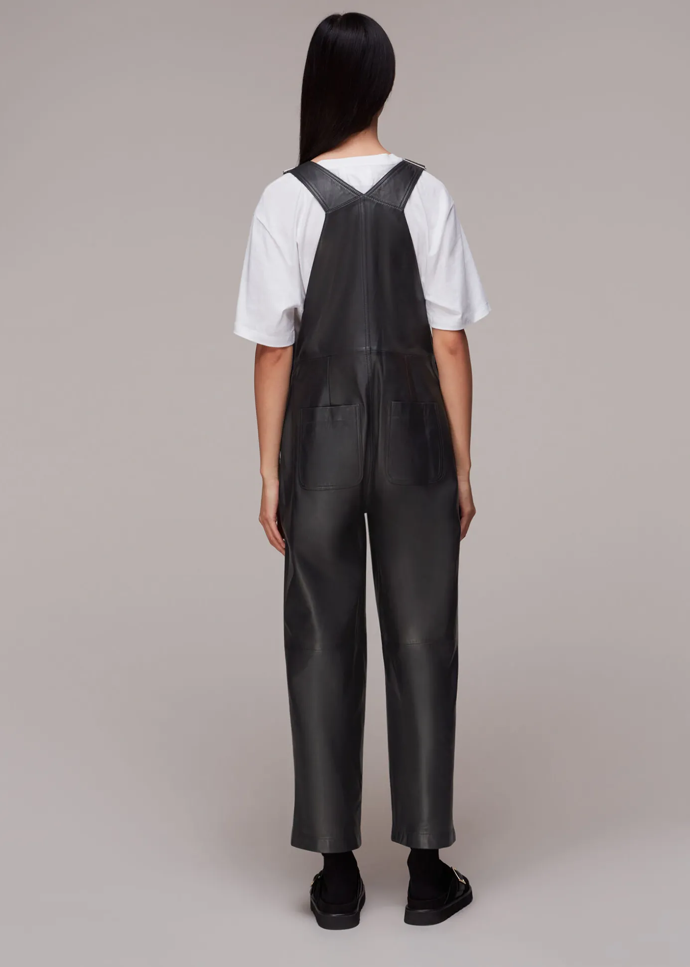 Black Peyton Leather Dungarees