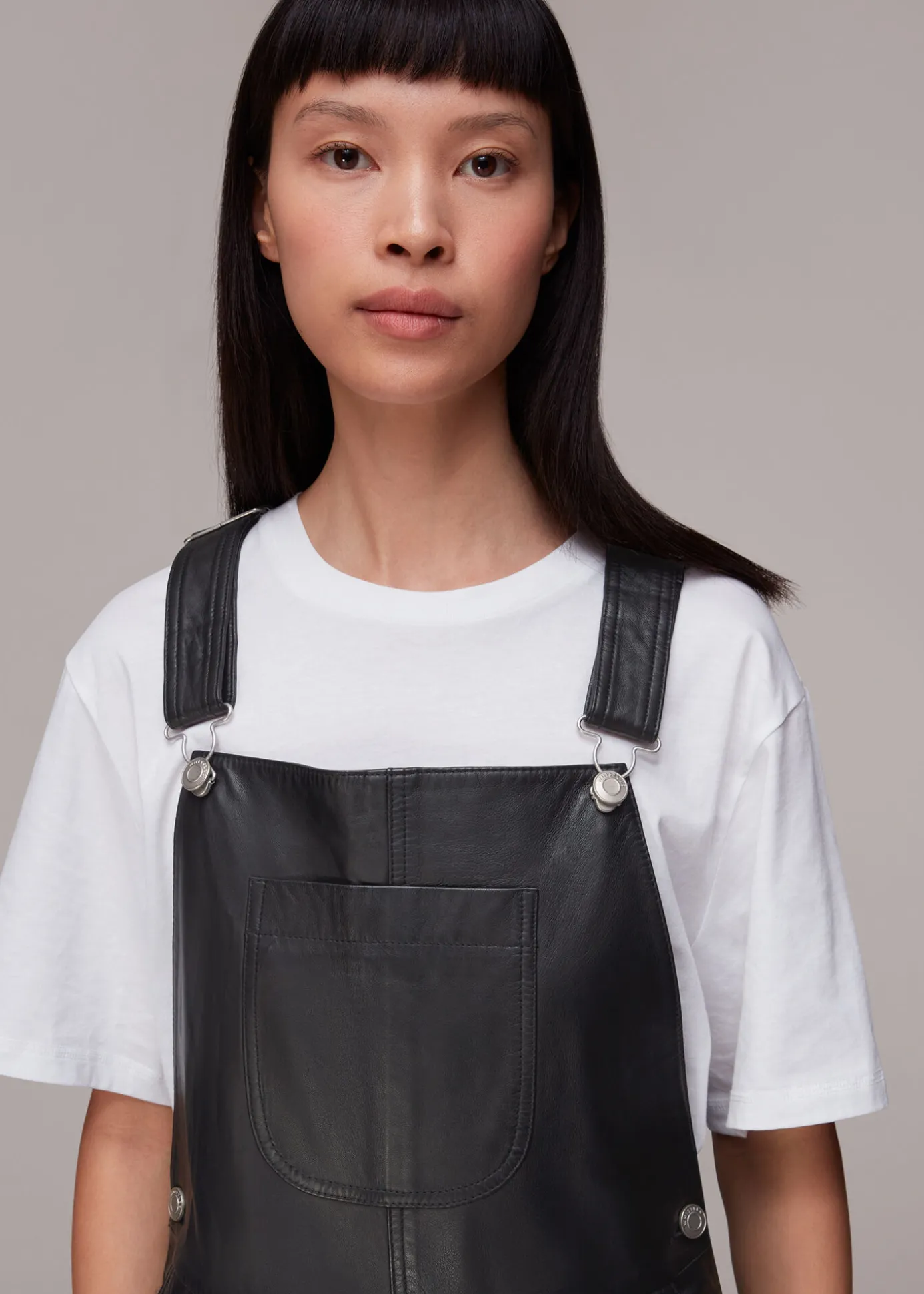 Black Peyton Leather Dungarees