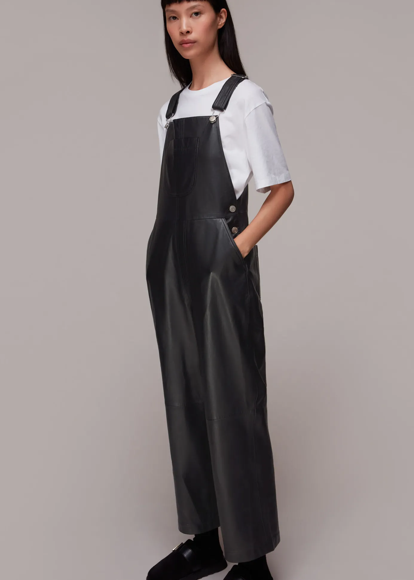 Black Peyton Leather Dungarees