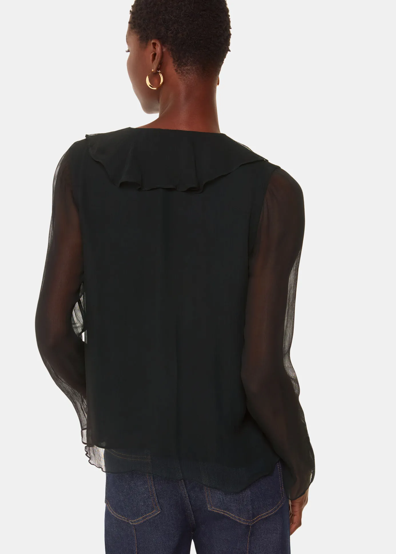 Black Ruffle Collar Detail Blouse
