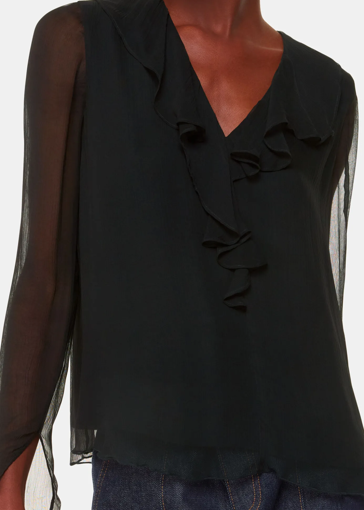Black Ruffle Collar Detail Blouse