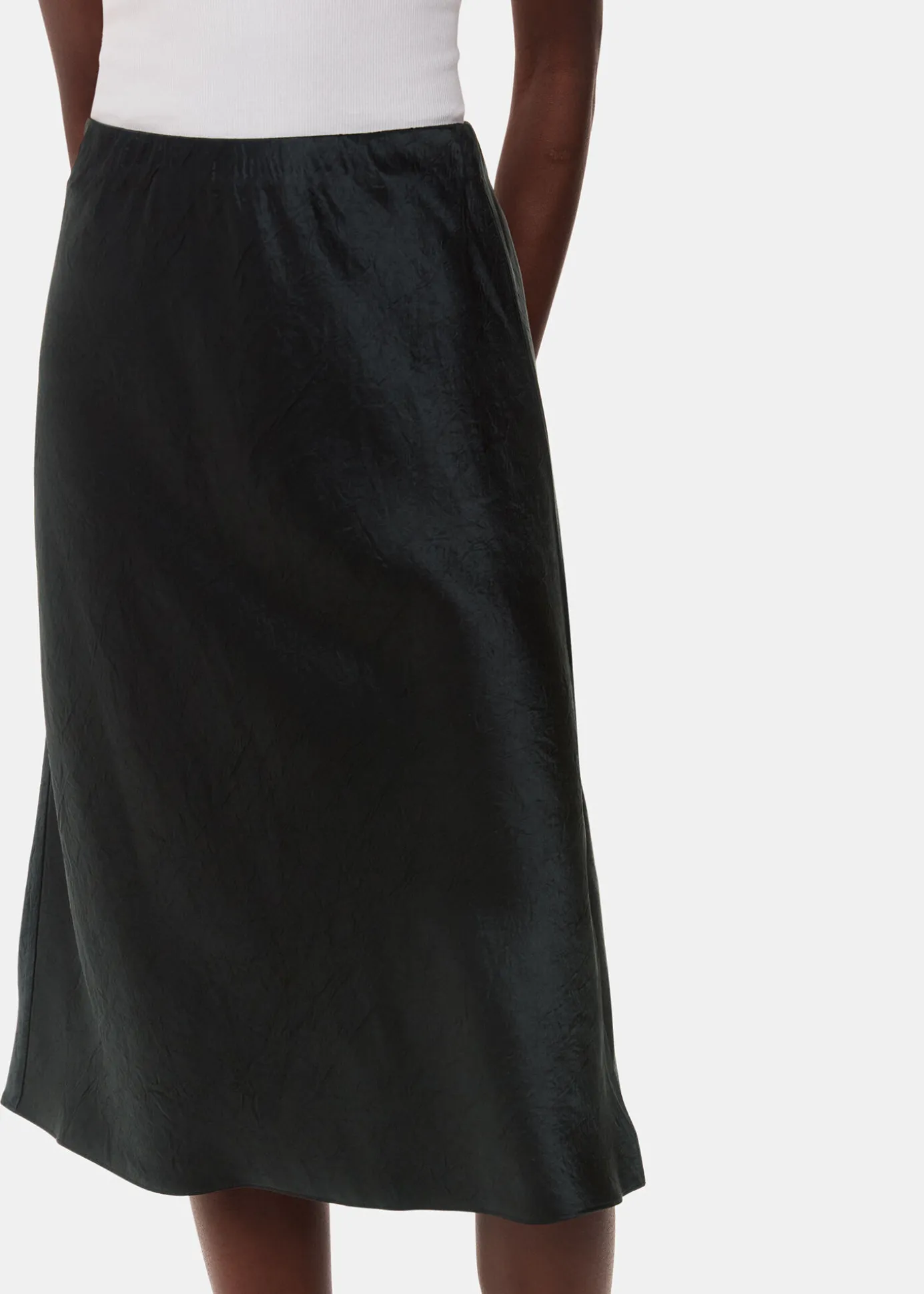 Black Satin Knee Length Skirt