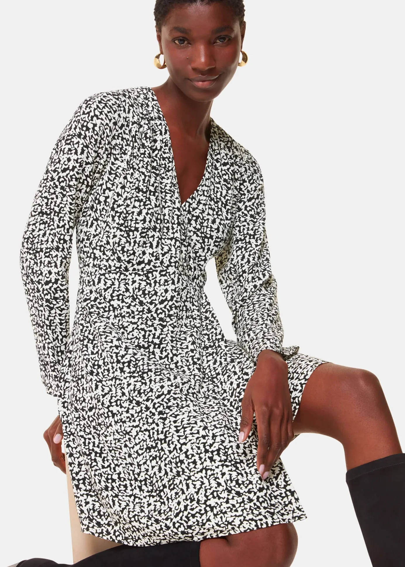 Black Scribble Print Flippy Dress