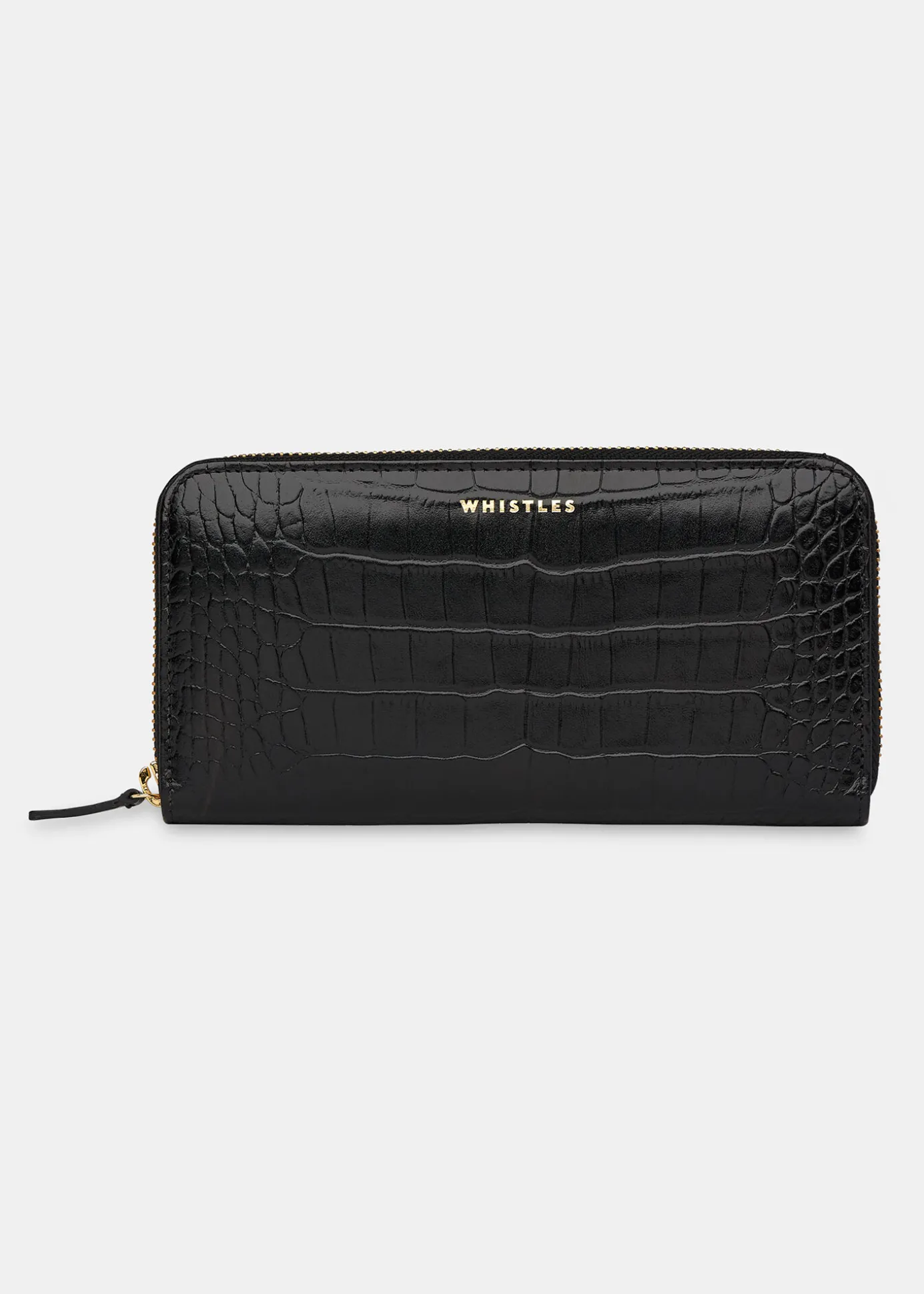 Black Shiny Croc Long Purse