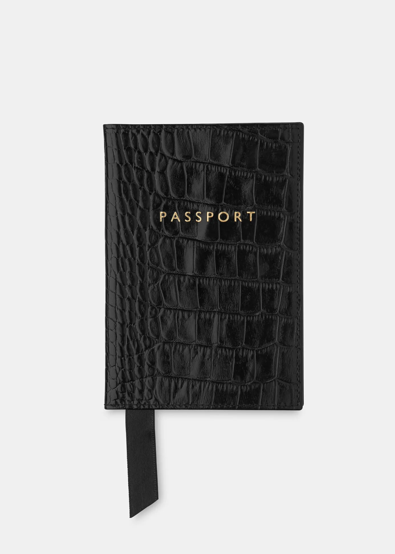 Black Shiny Croc Passport Holder