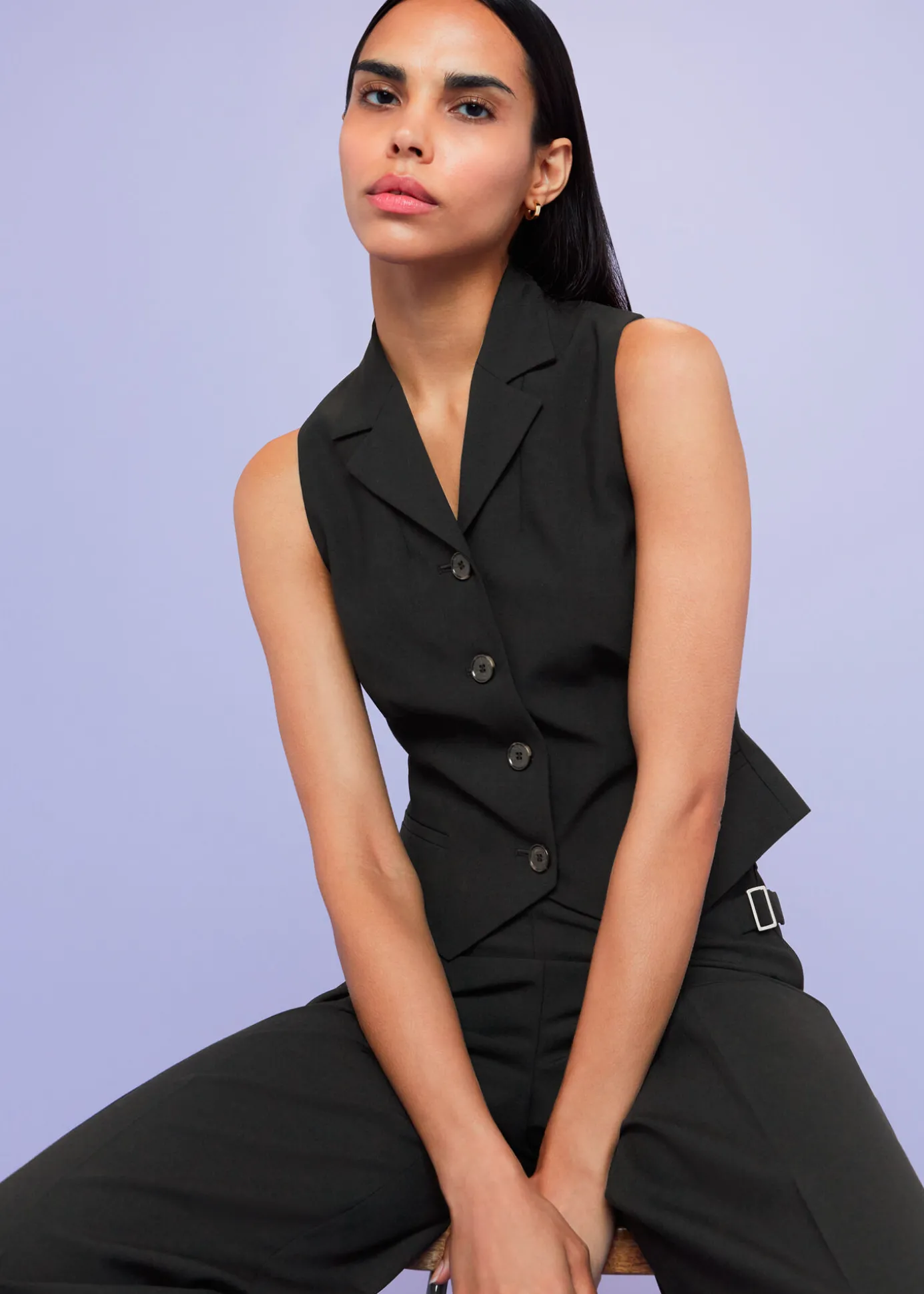 Black Sia Wool Blend Waistcoat