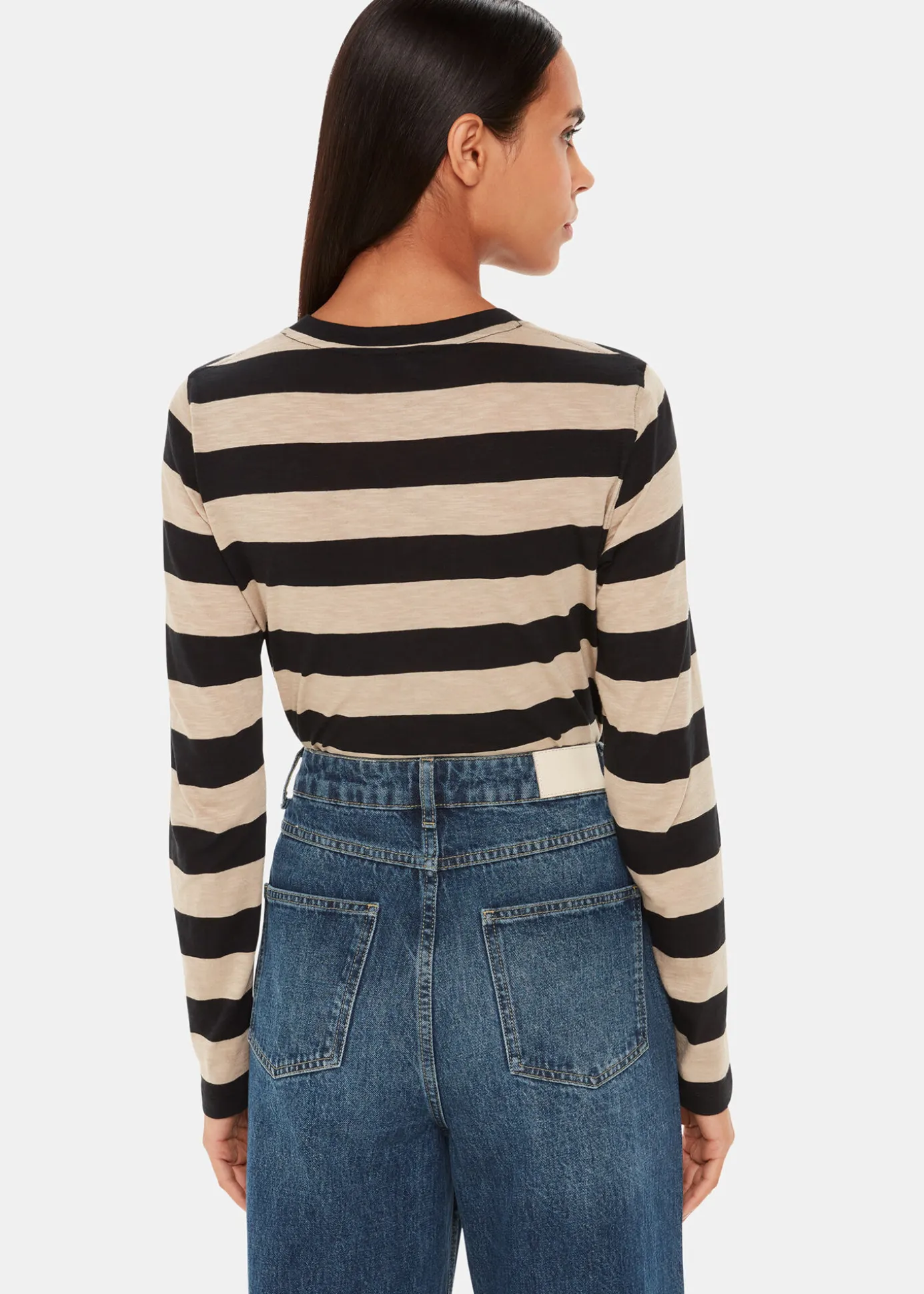 Black Stripe Crew Neck Pocket Top