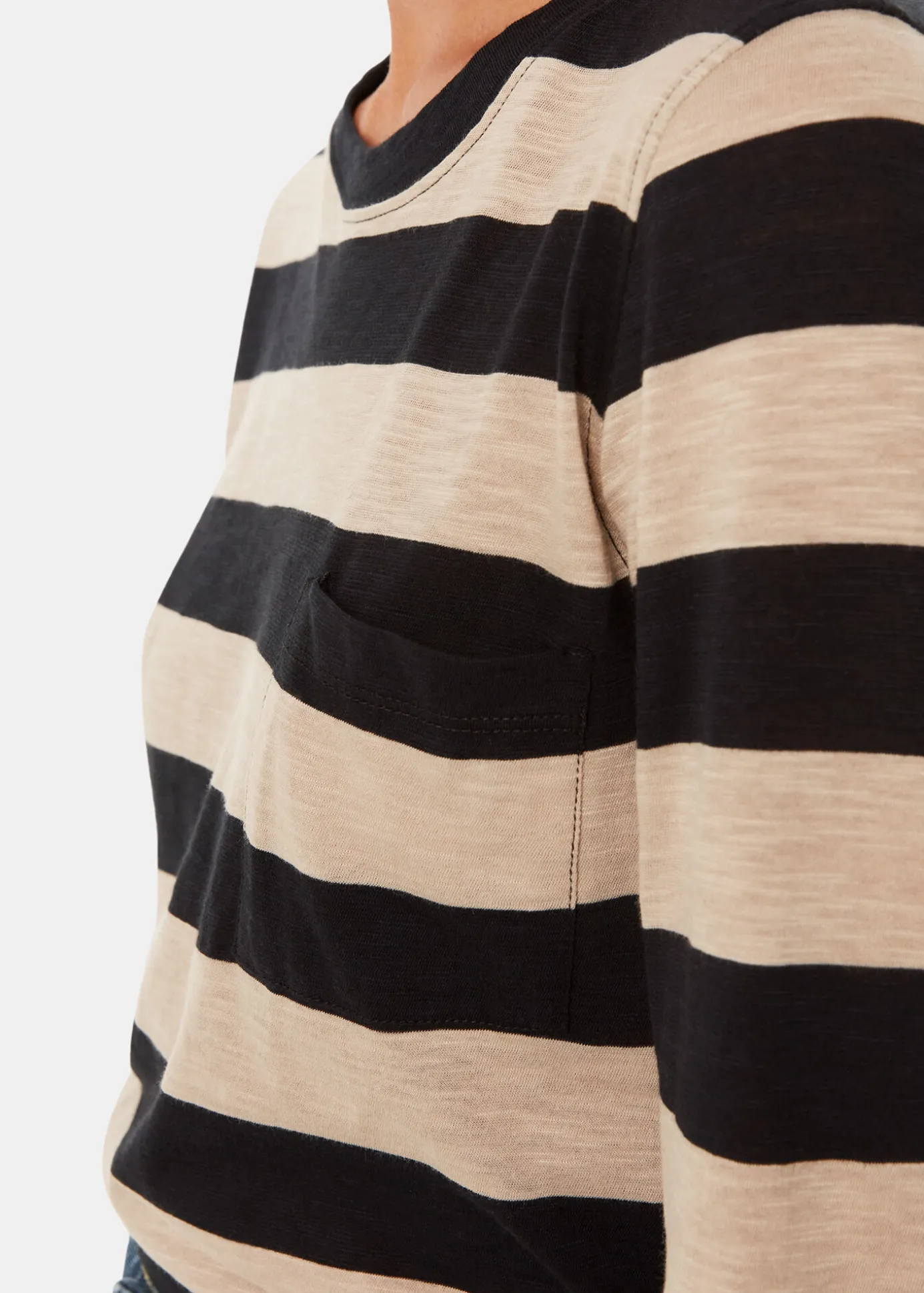 Black Stripe Crew Neck Pocket Top