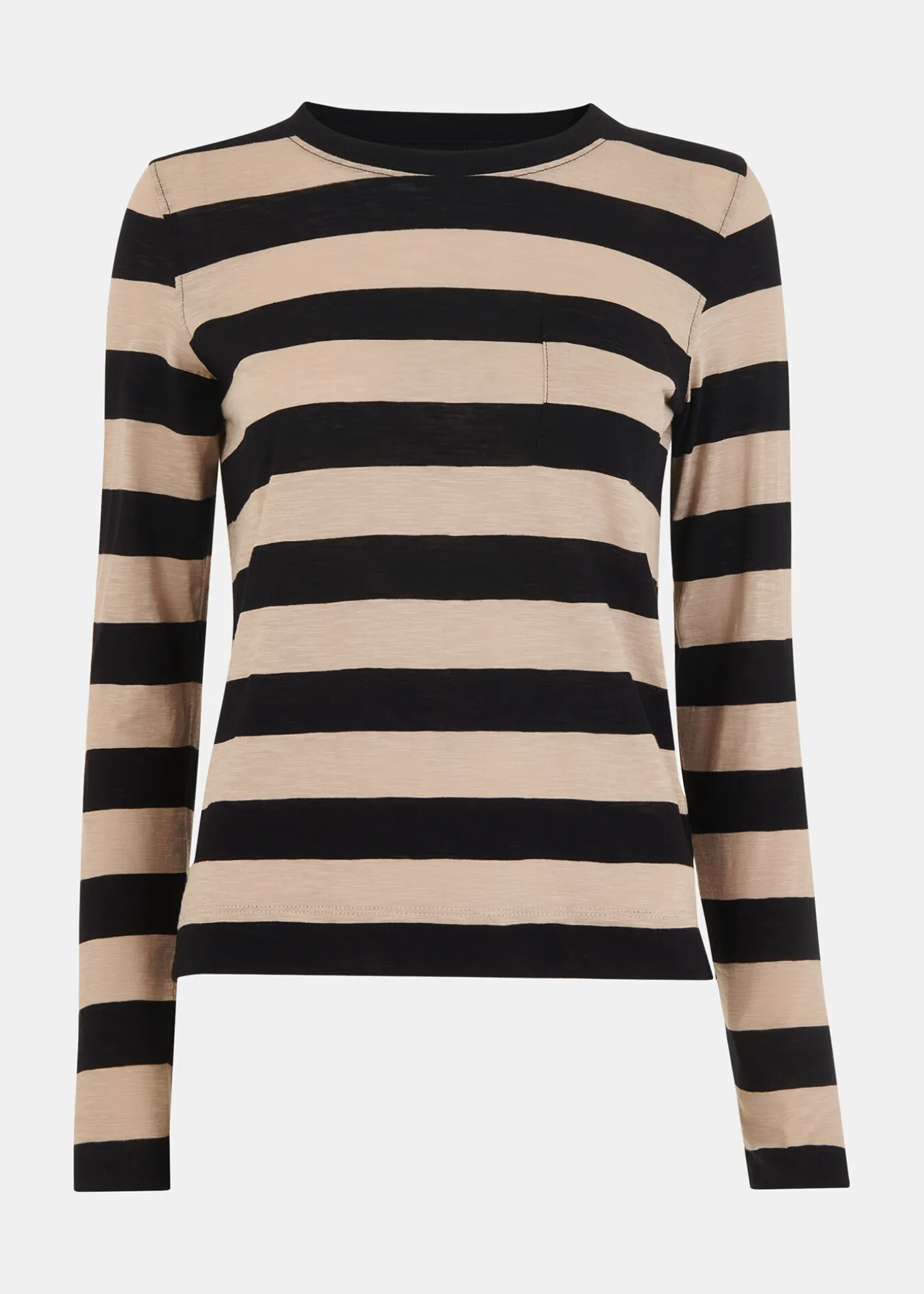 Black Stripe Crew Neck Pocket Top