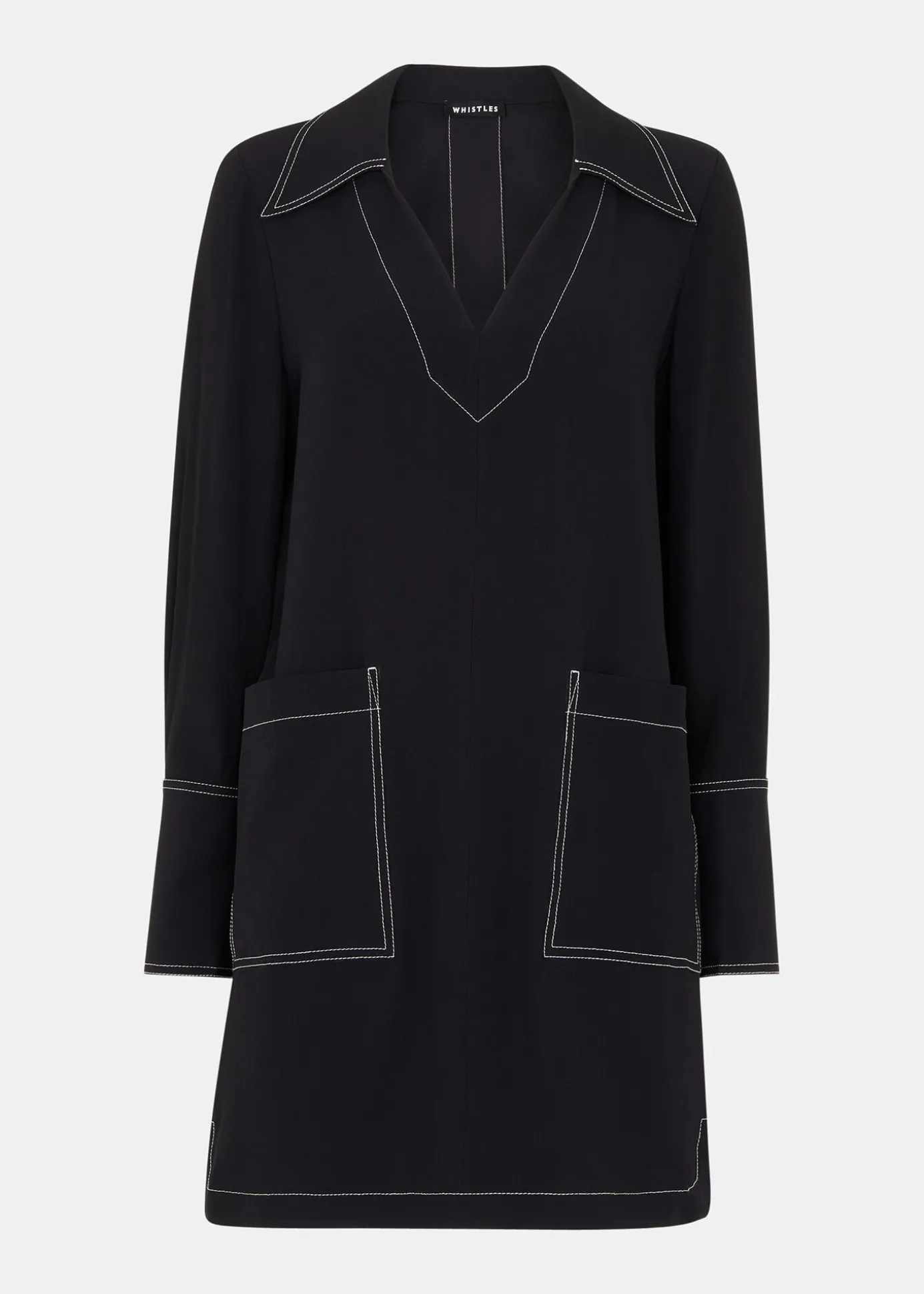 Black Topstitch Detail Shirt Dress