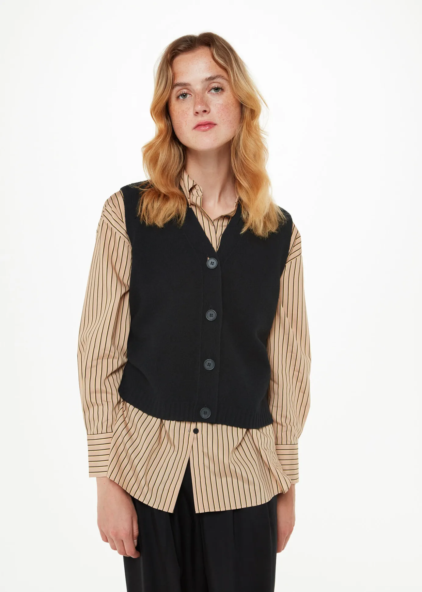 Black Wool Button Through Tank