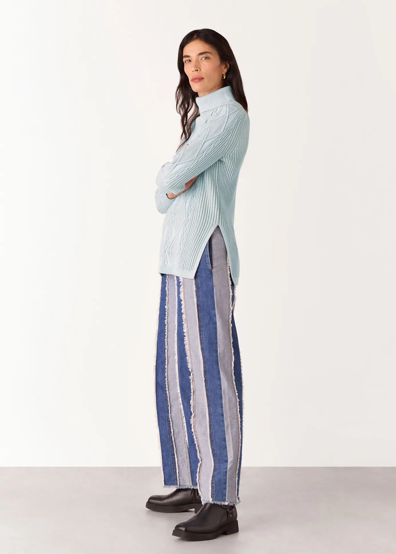 Blue Aoife Fine Cable Roll Neck