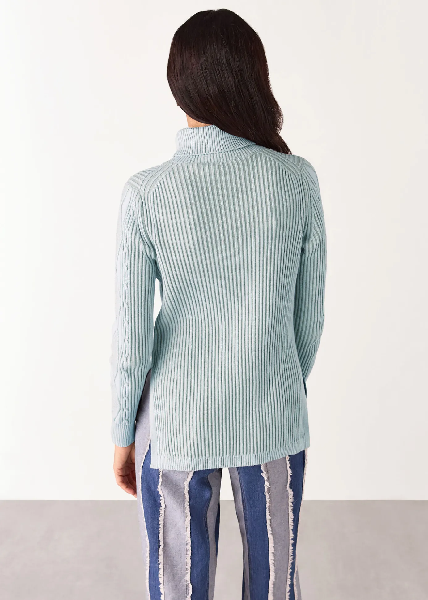 Blue Aoife Fine Cable Roll Neck