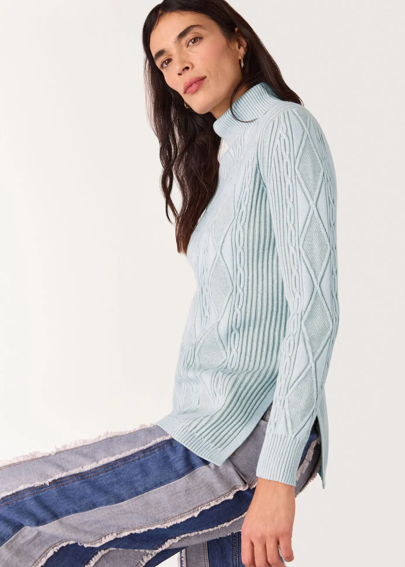 Blue Aoife Fine Cable Roll Neck