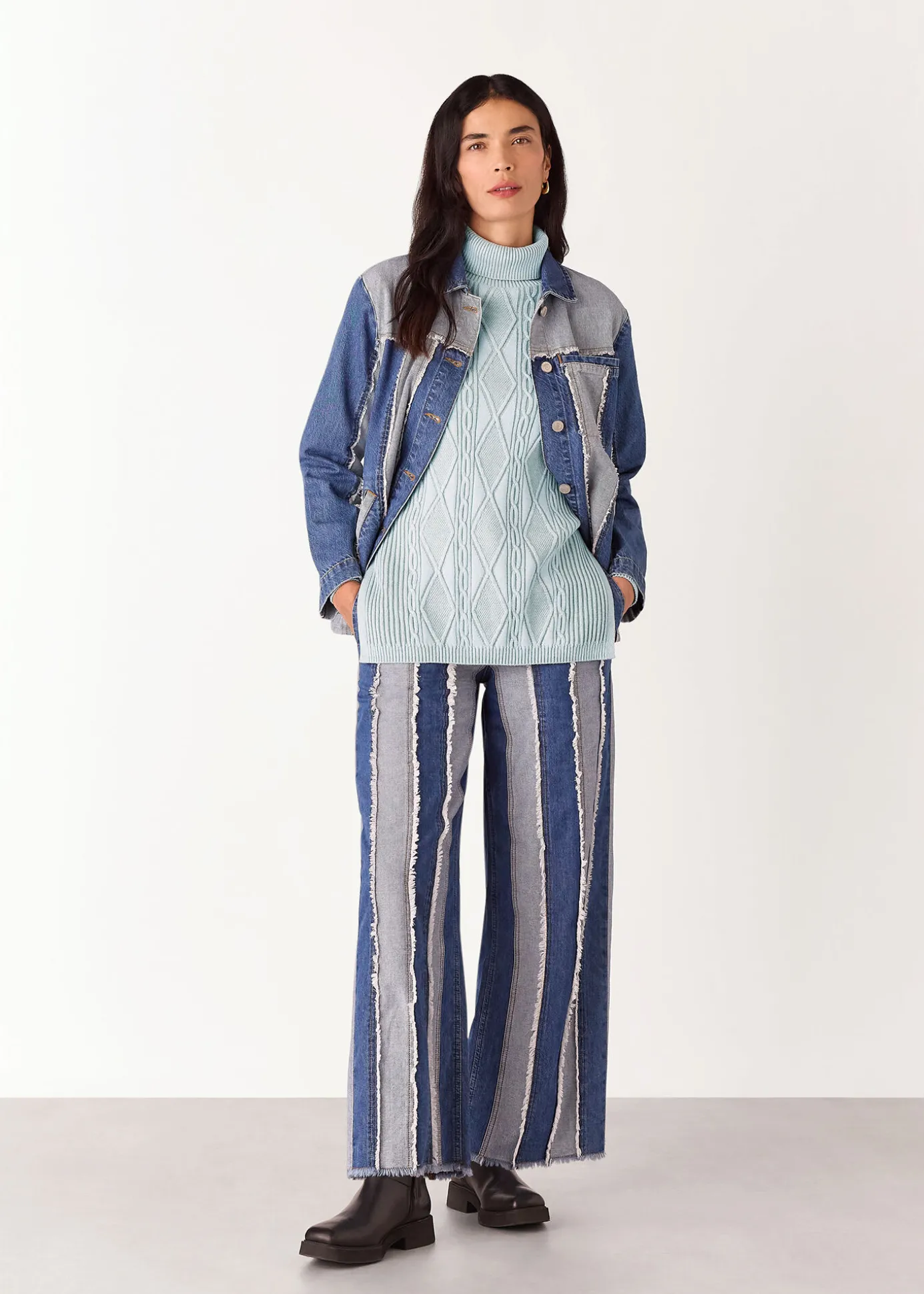 Blue Aoife Fine Cable Roll Neck