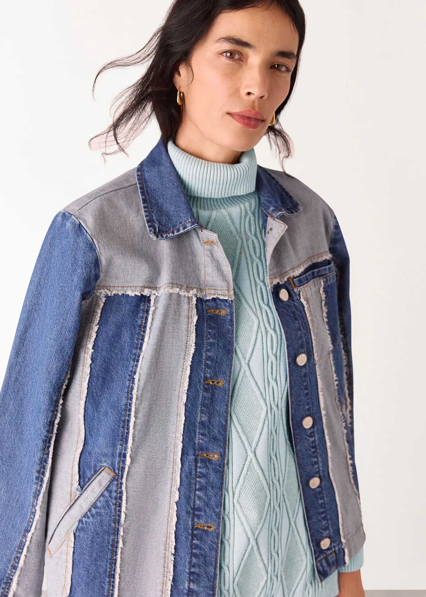 Blue Aoife Fine Cable Roll Neck