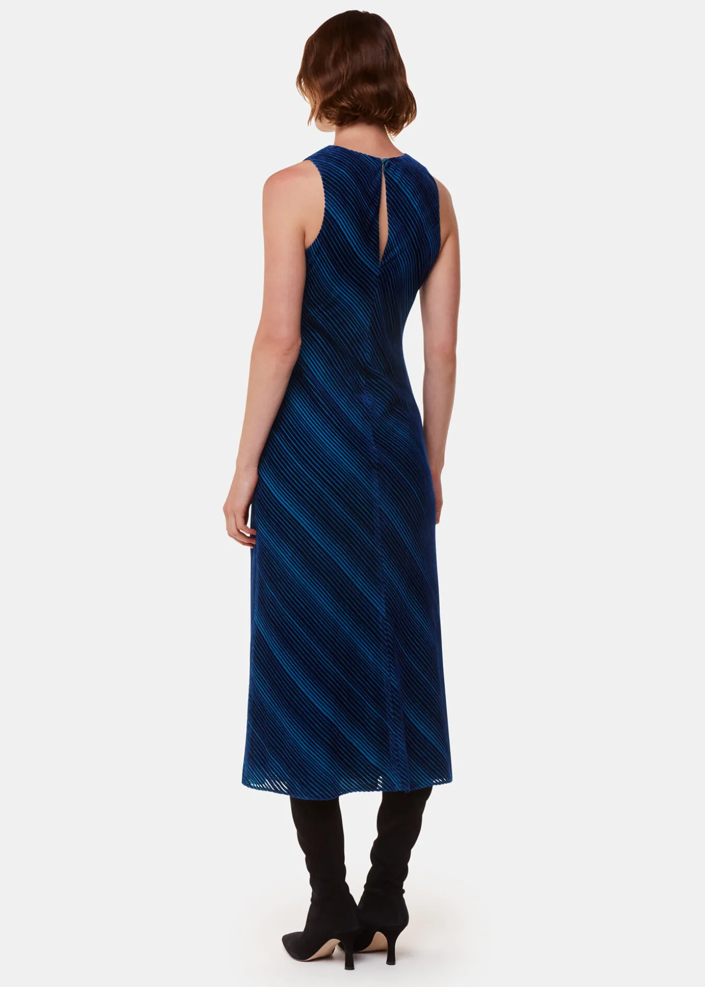 Blue Devore Stripe Velvet Dress