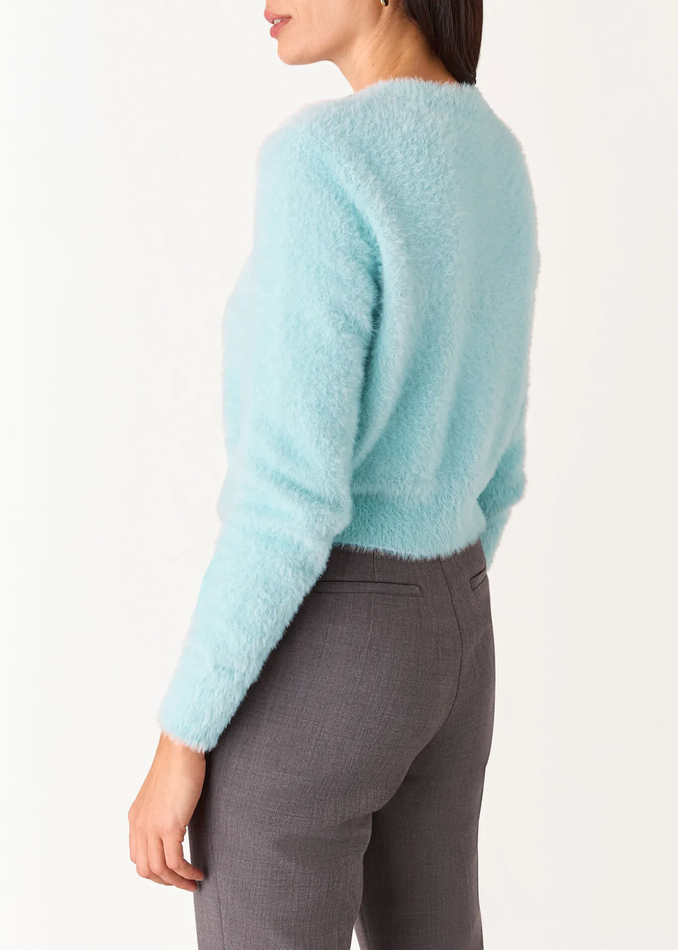 Blue Isla Cropped Fluffy Cardigan