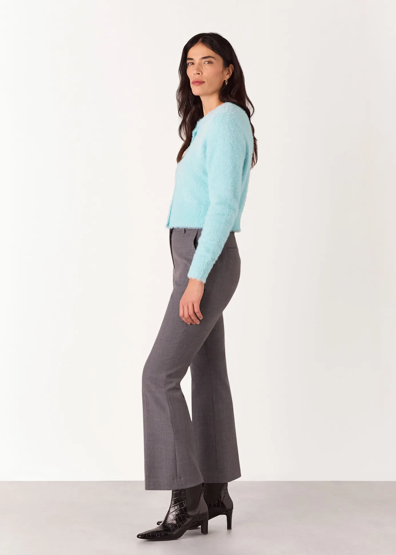 Blue Isla Cropped Fluffy Cardigan