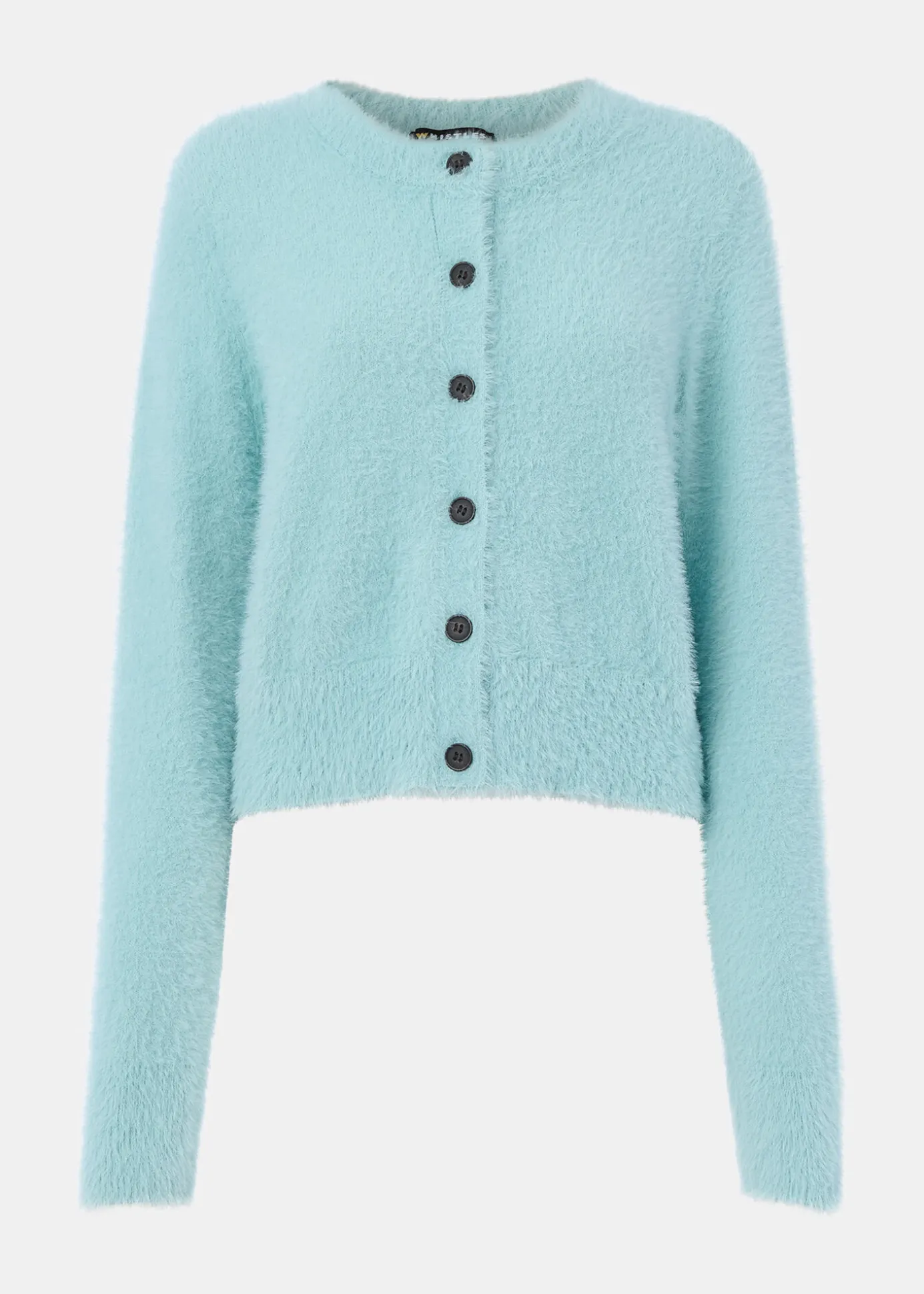 Blue Isla Cropped Fluffy Cardigan