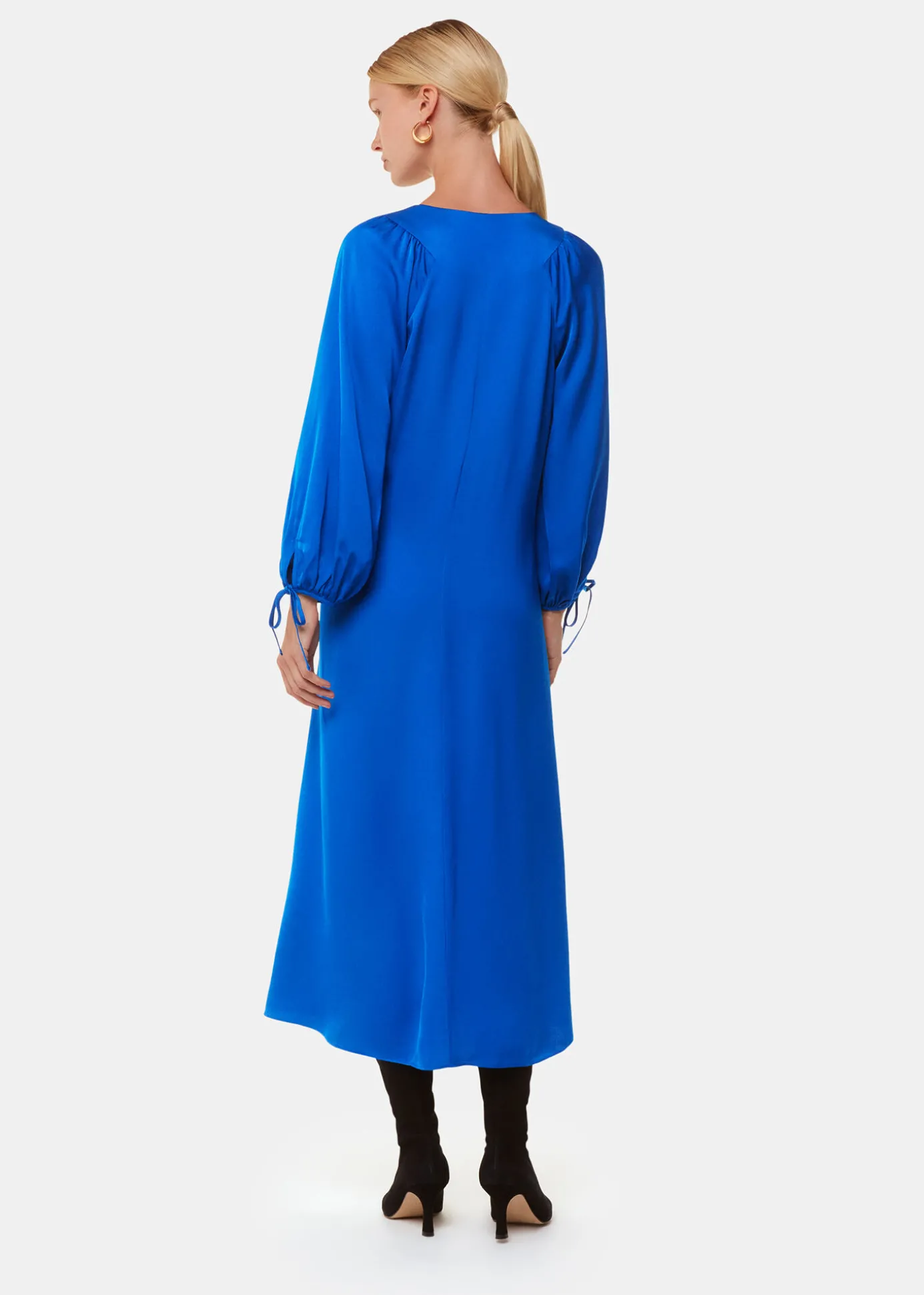 Blue Molly Satin Ruched Dress