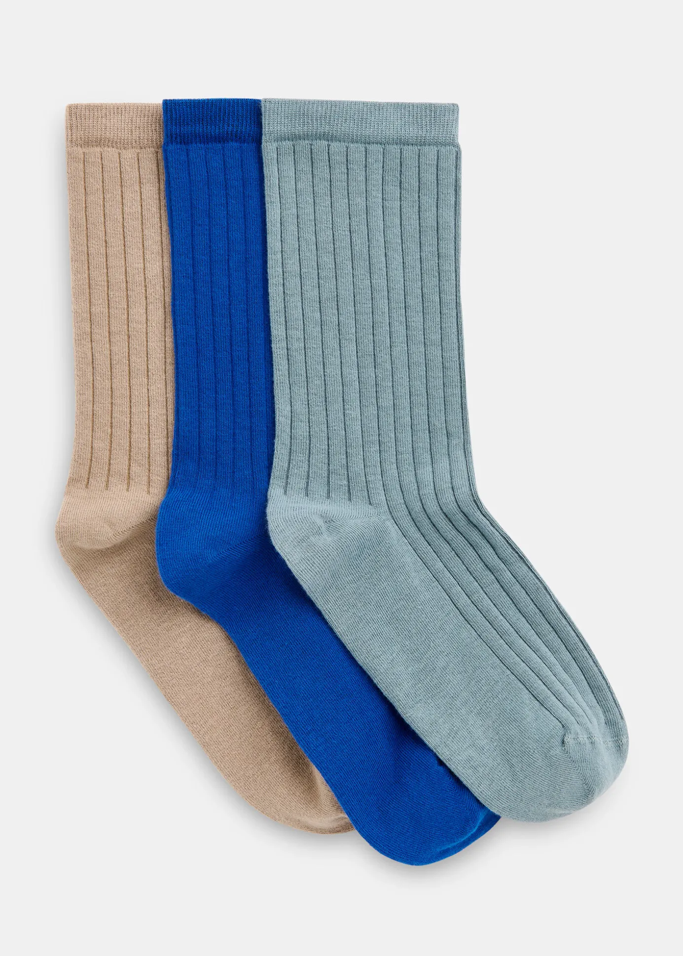 Blue Ribbed Socks Set of 3