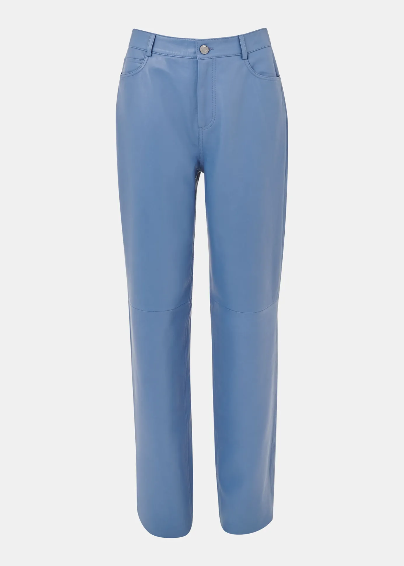 Blue Straight Leg Leather Trouser