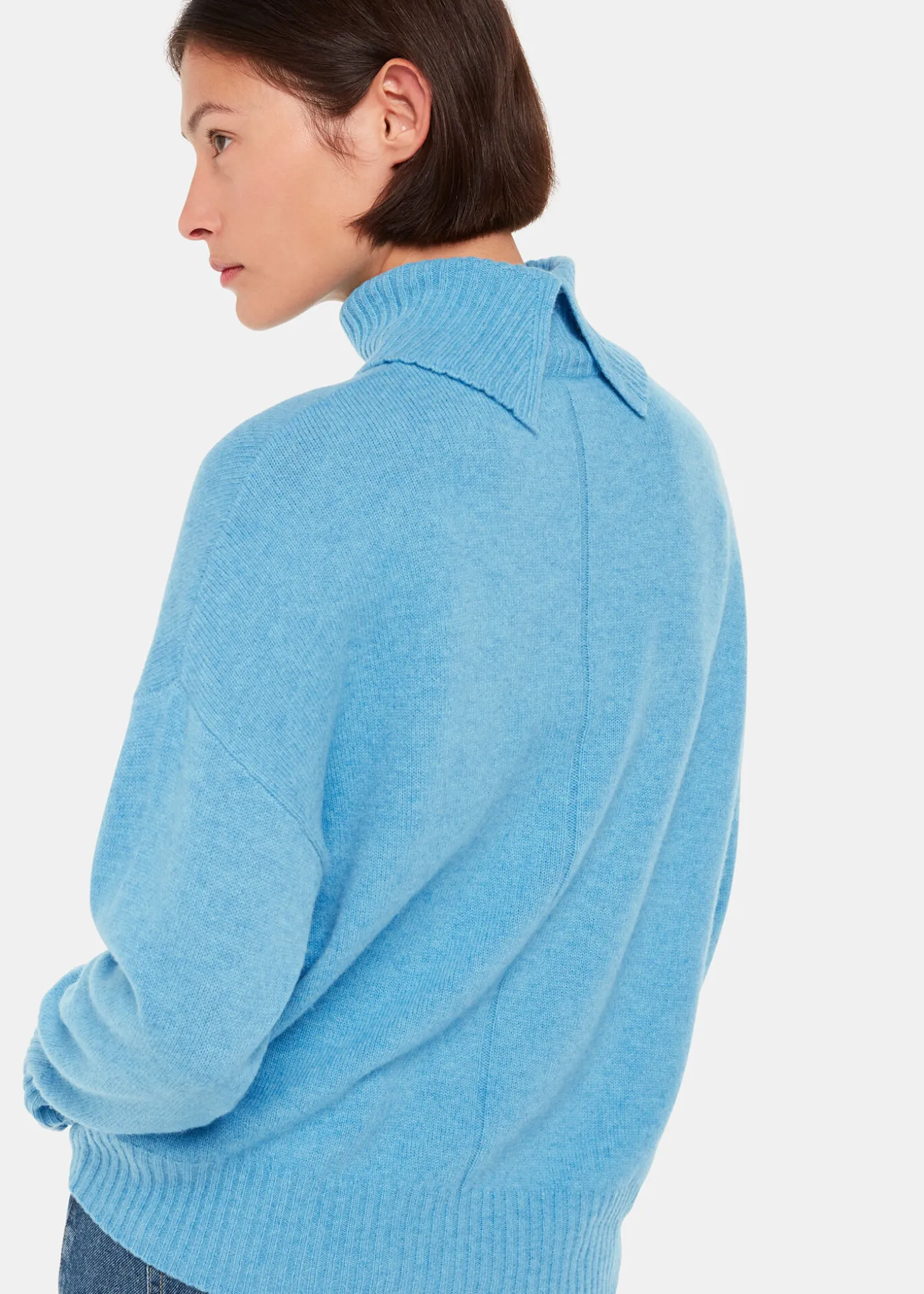 Blue Wool Roll Neck Pocket Sweater