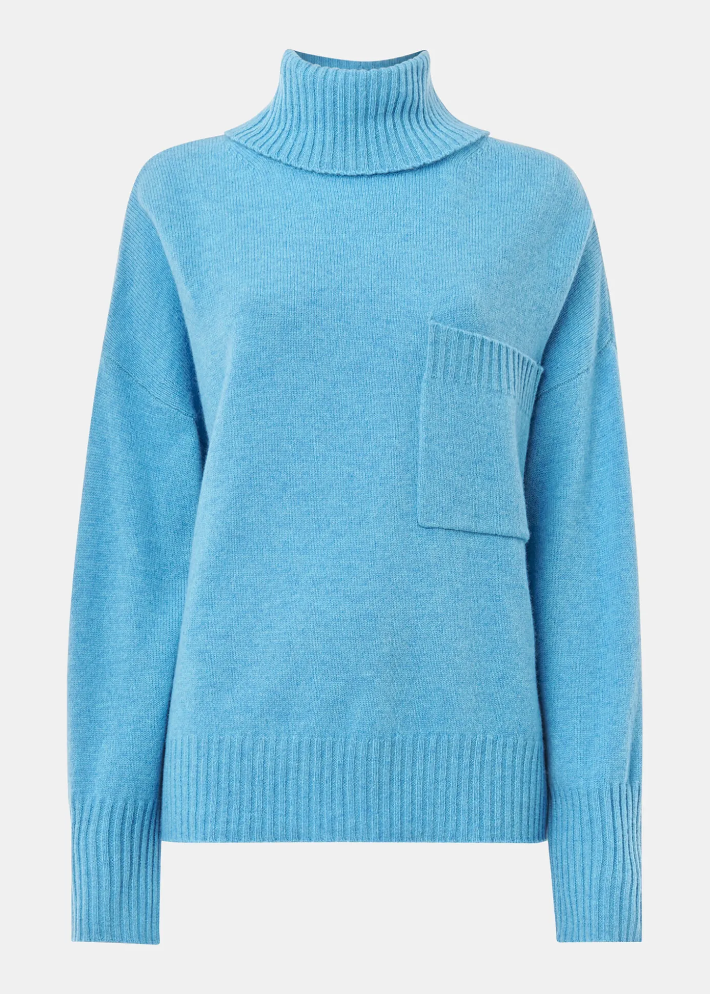 Blue Wool Roll Neck Pocket Sweater
