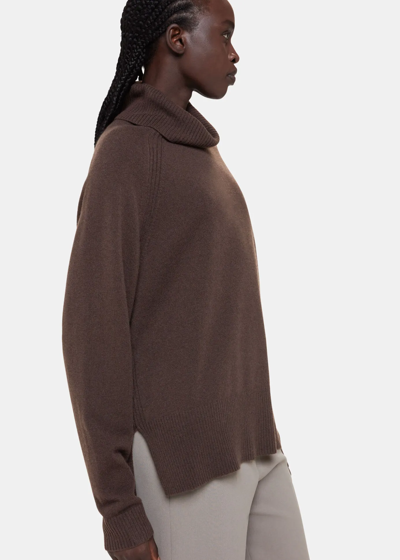 Brown Cashmere Roll Neck