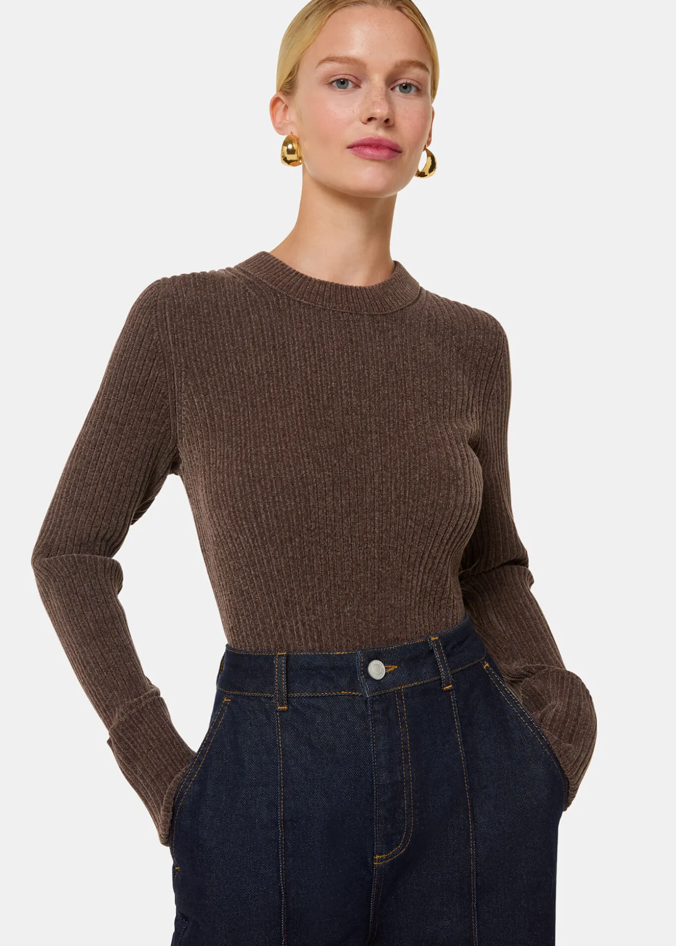 Brown Chenille Rib Detail Knit