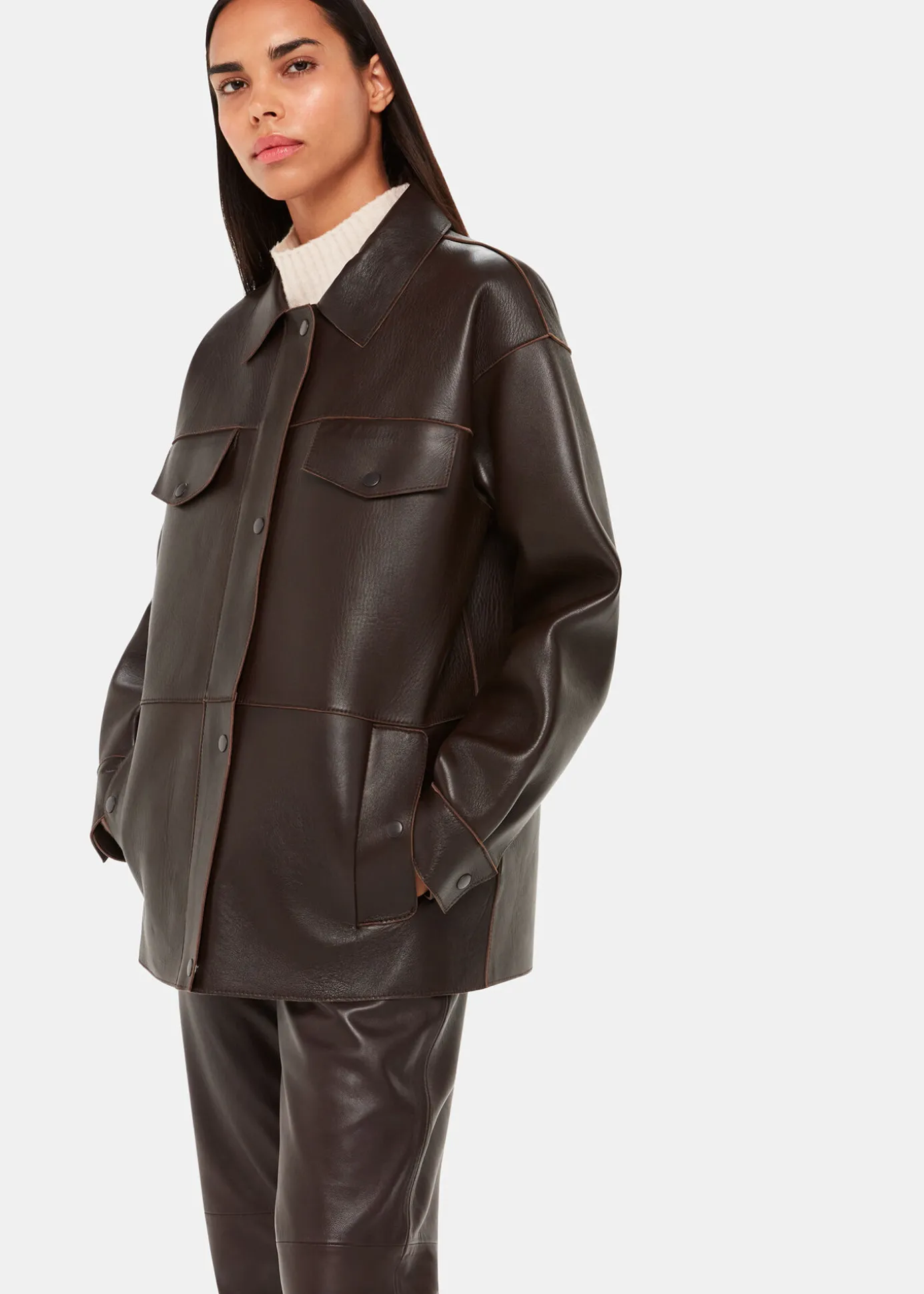 Brown Clean Bonded Leather Jacket