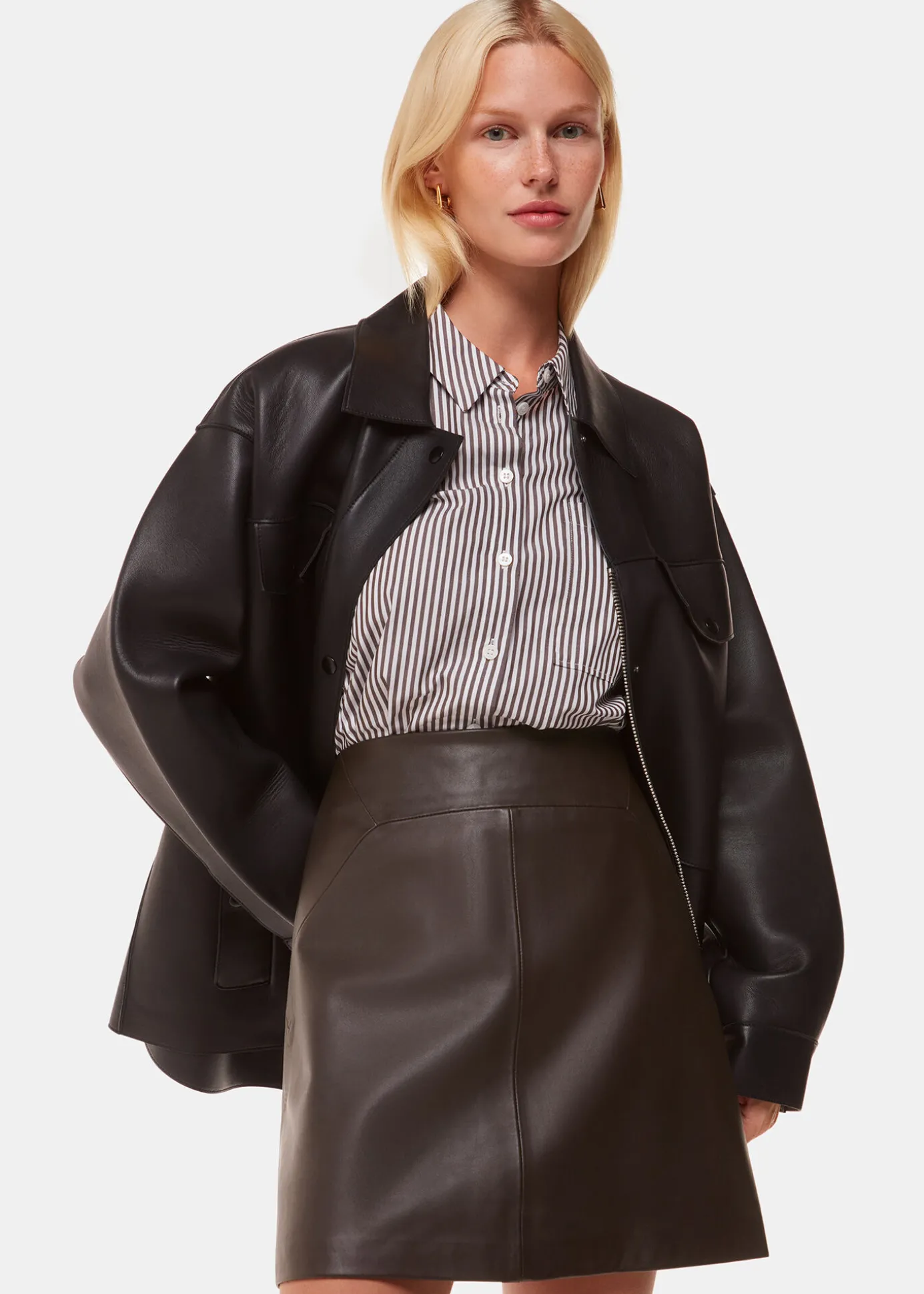Brown Leather A line Skirt