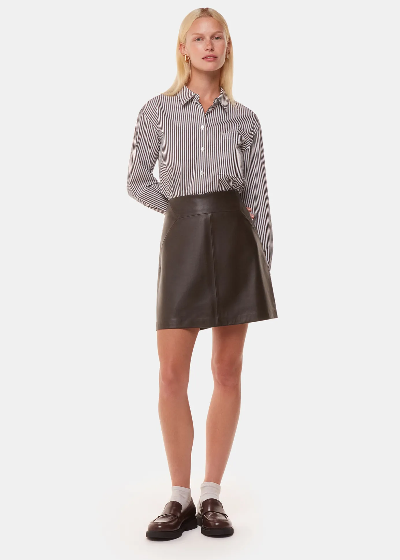 Brown Leather A line Skirt