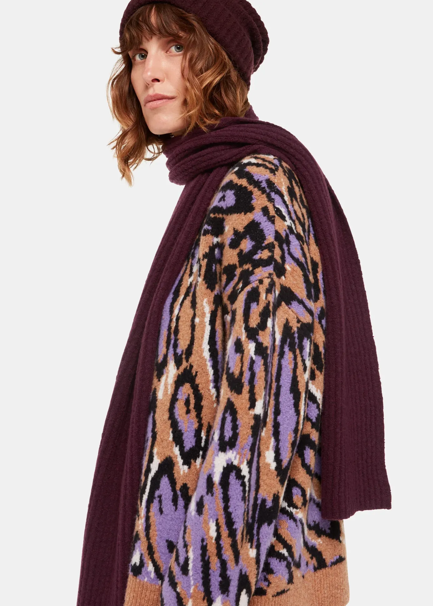 Burgundy Wool Mix Rib Scarf