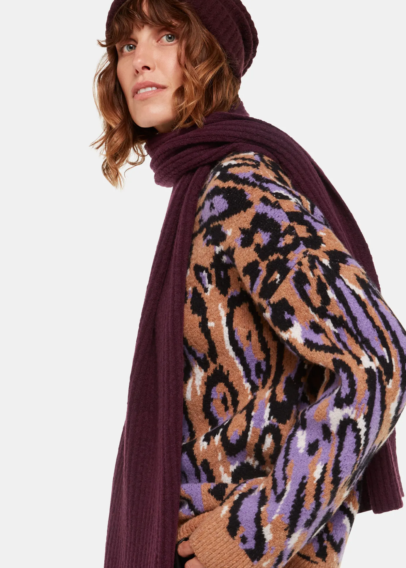Burgundy Wool Mix Rib Scarf