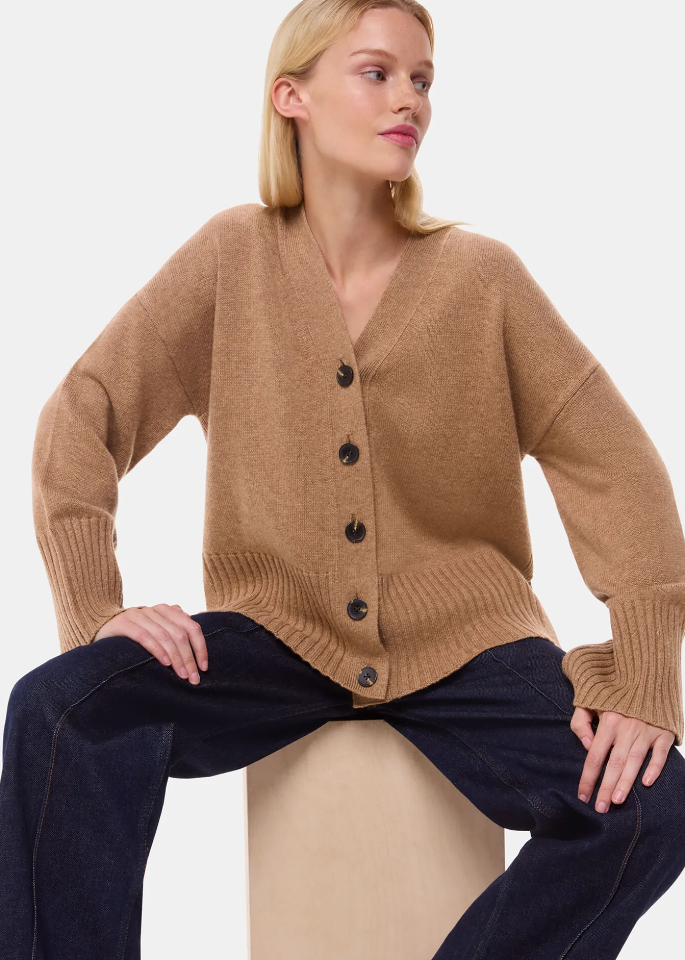 Camel Cashmere Blend Ribbed Cardigan