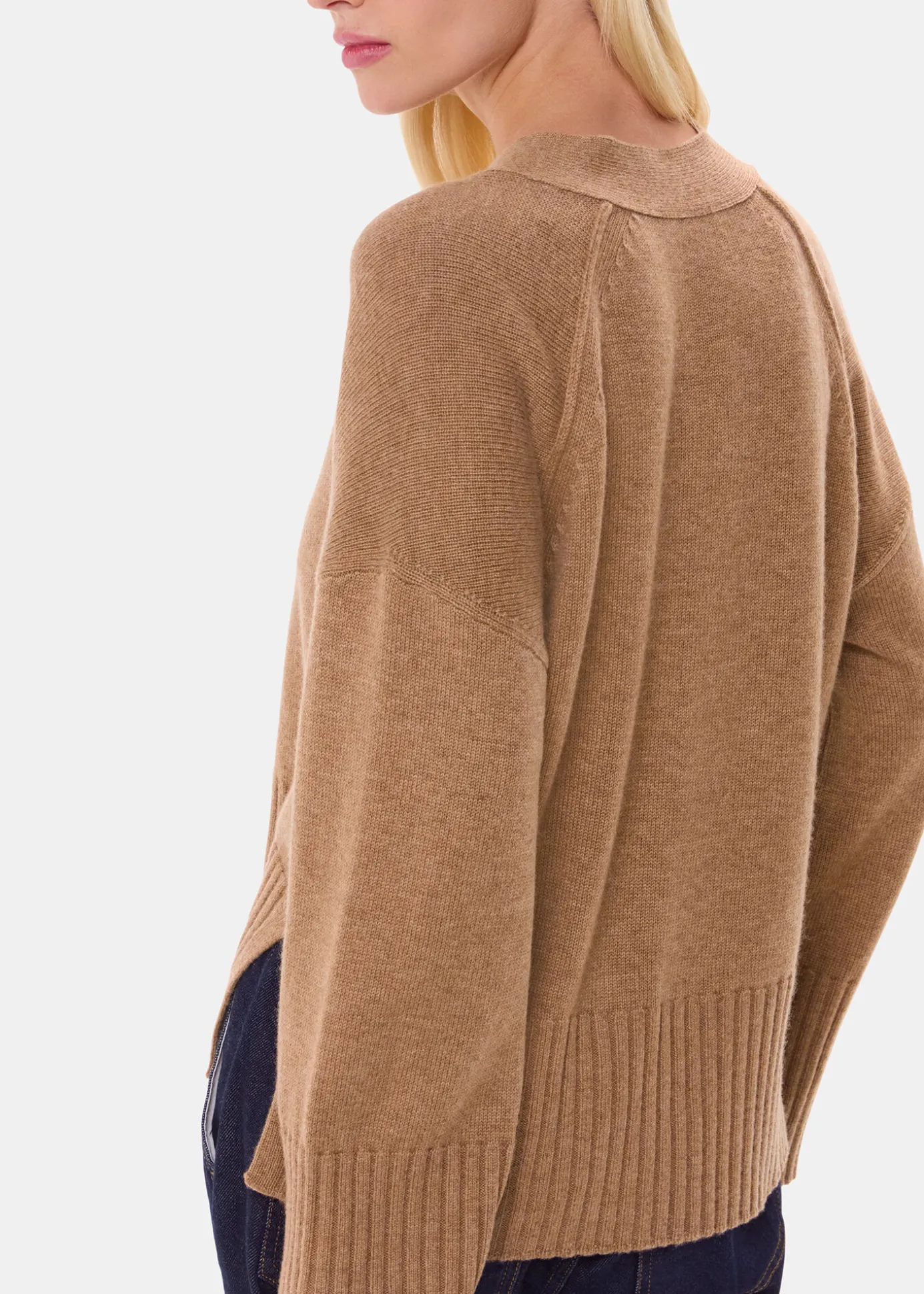Camel Cashmere Blend Ribbed Cardigan