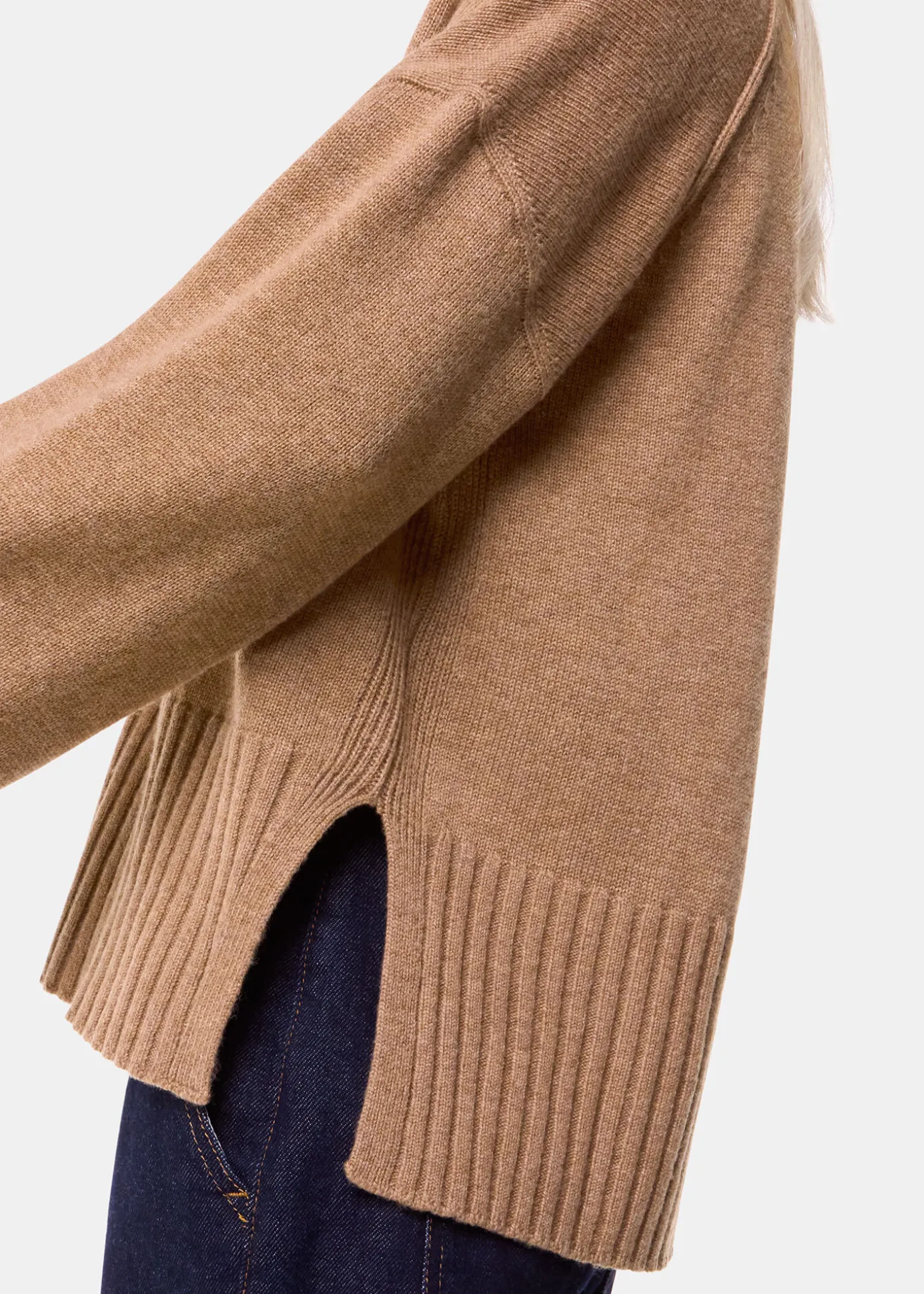 Camel Cashmere Blend Ribbed Cardigan