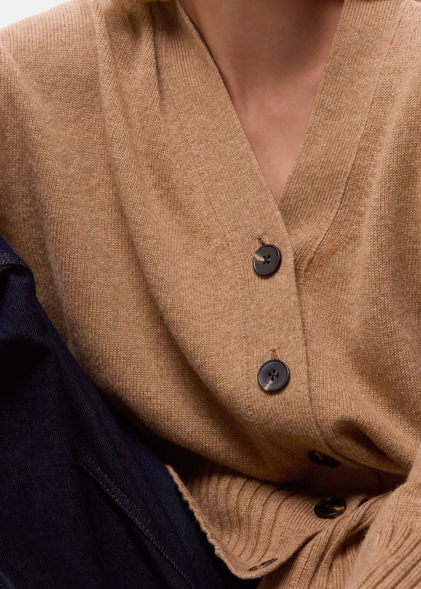 Camel Cashmere Blend Ribbed Cardigan