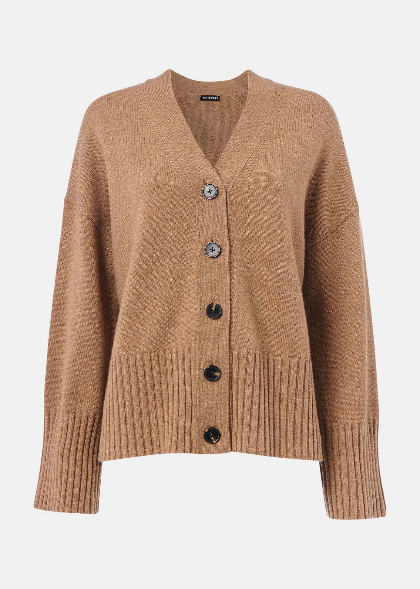 Camel Cashmere Blend Ribbed Cardigan