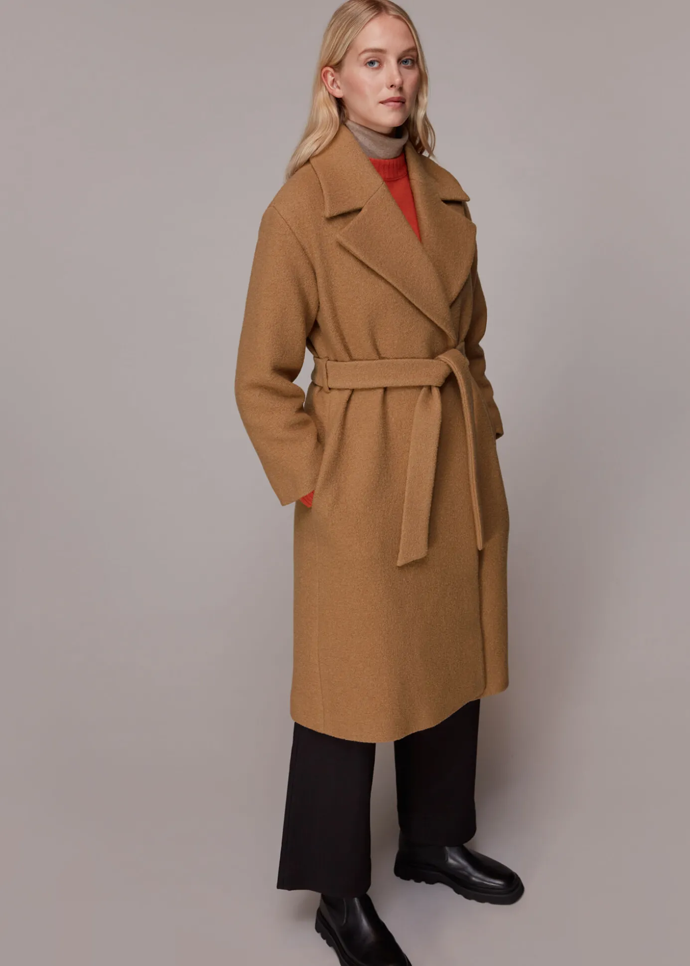 Camel Lorna Wrap Wool Coat