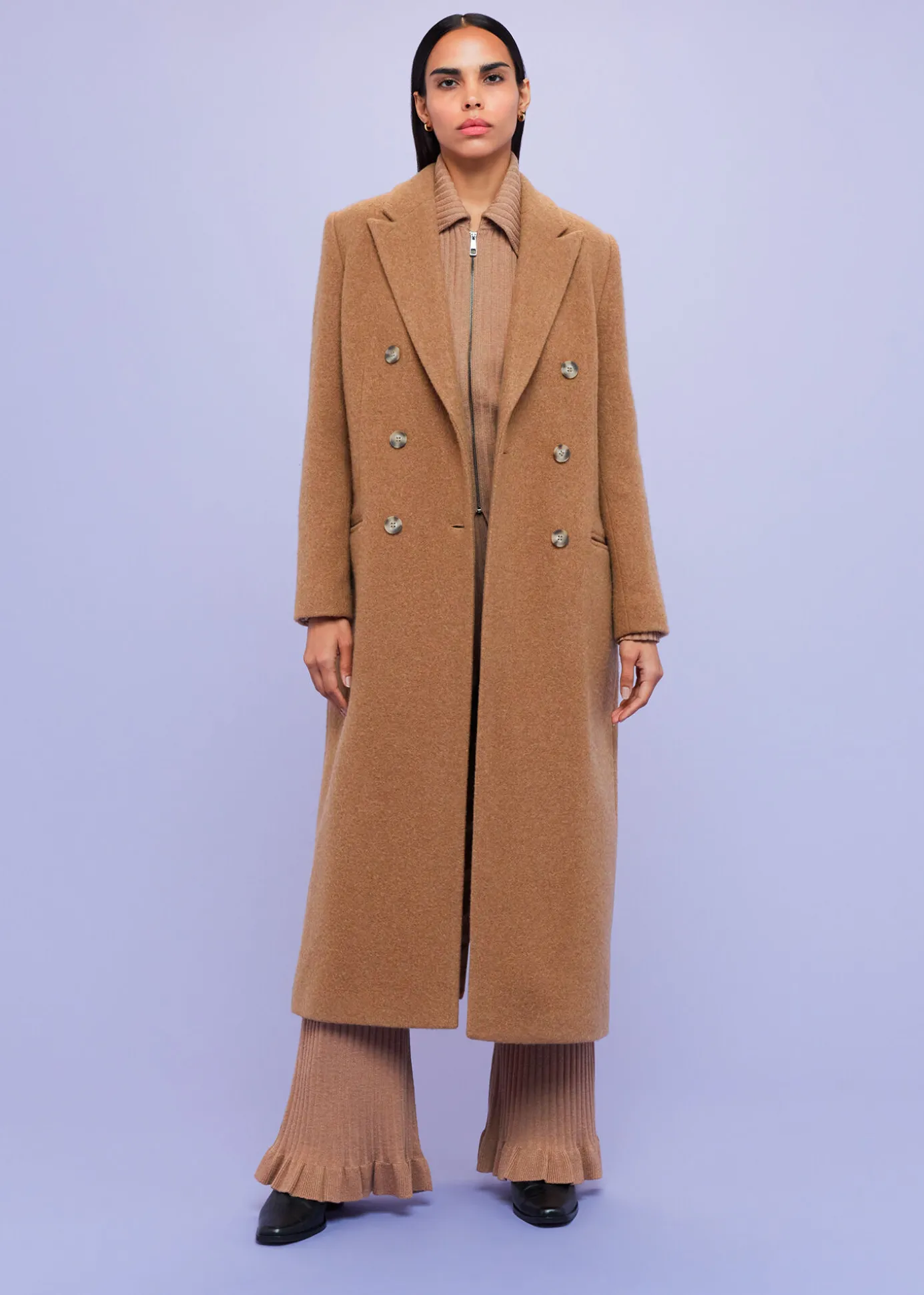 Camel Textured Wool Blend Coat