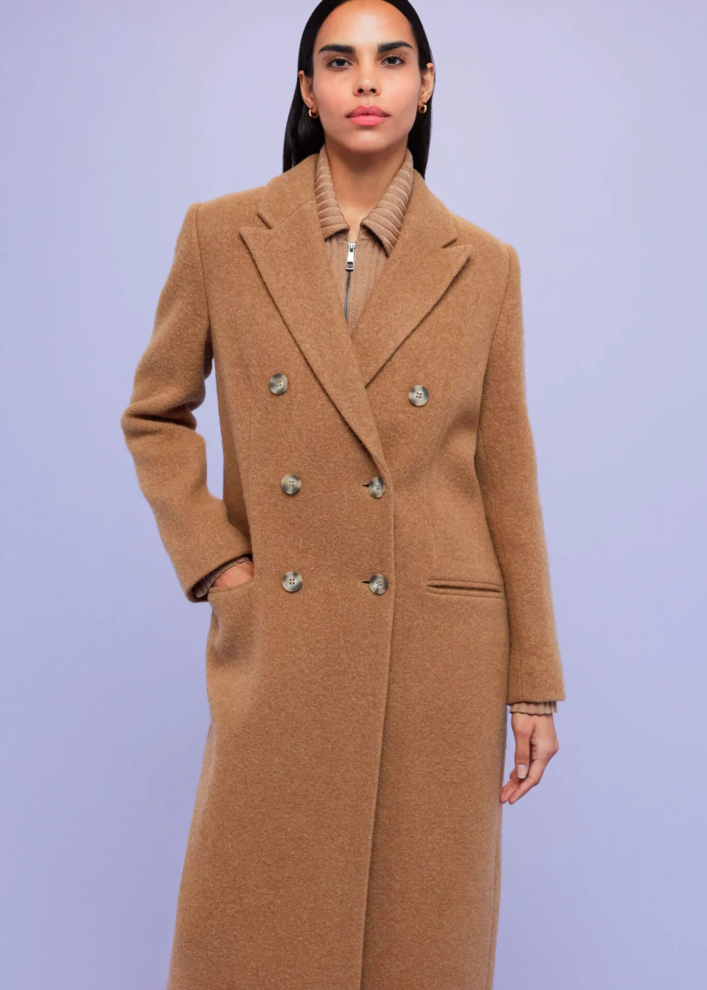 Camel Textured Wool Blend Coat
