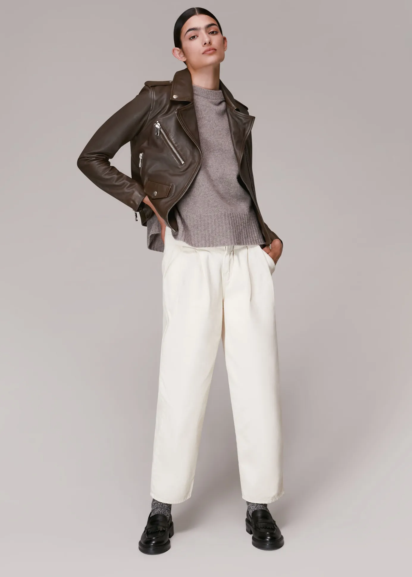 Chocolate Agnes Pocket Leather Jacket