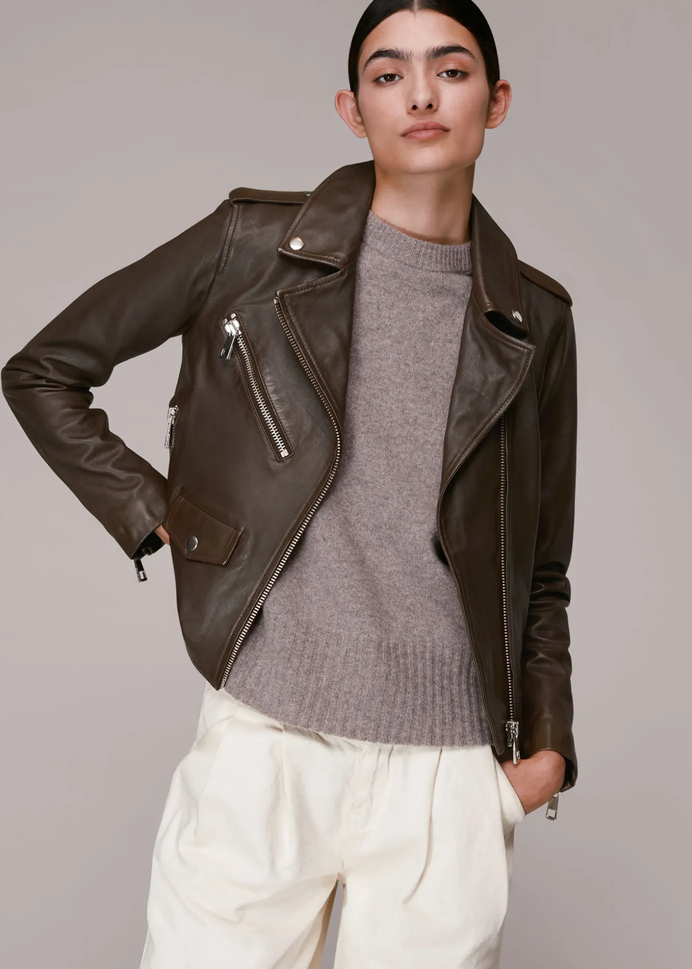 Chocolate Agnes Pocket Leather Jacket
