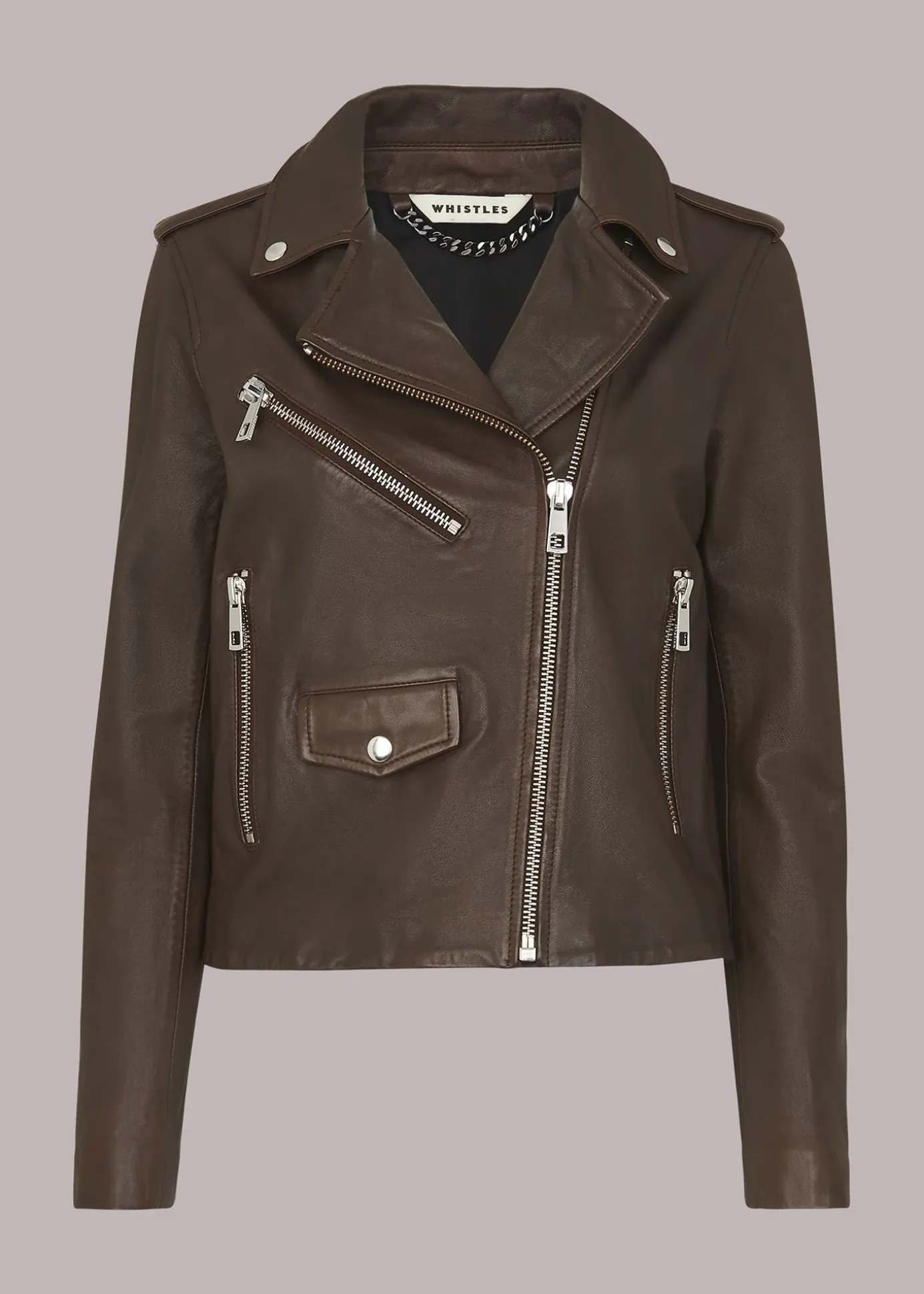 Chocolate Agnes Pocket Leather Jacket